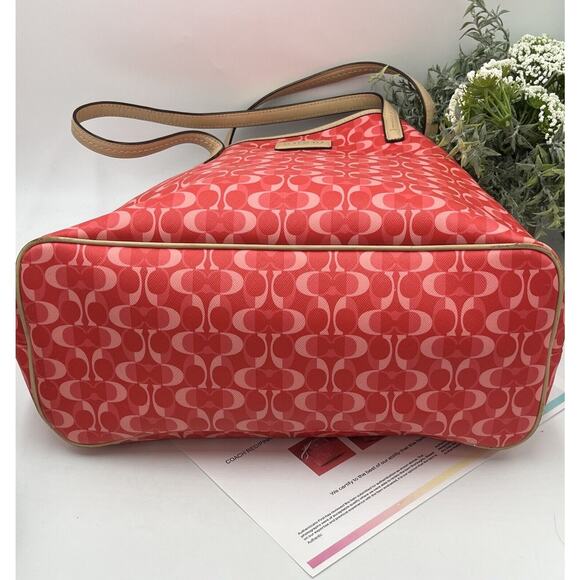 Coach 25673 Authenticated Peyton Park Split Dream Coated Canvas Red Pink Tote - Picture 7 of 13